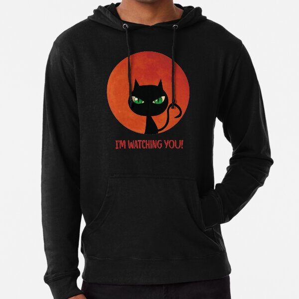 Black cat funny saying red moon Halloween Lightweight Hoodie
