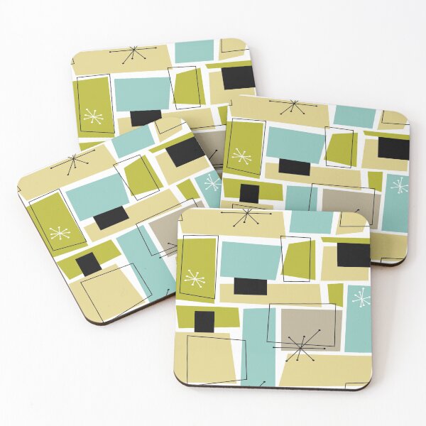 Item preview, Aqua Blue Yellow Rectangles Starburst Mid Century Pattern designed and sold by Orchard Berry.