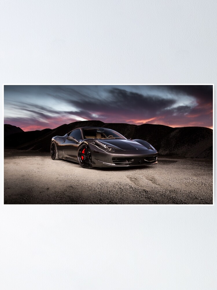 chrome ferrari 458 italia at sunset poster by mikekuhnracing redbubble redbubble