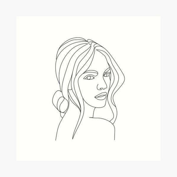 Lámina artística «Cara de arte de línea abstracta. Rostro de mujer de dibujo  lineal. Arte de cara de una sola línea | Dibujo lineal de mujer minimalista  | Arte simple rostro femenino |