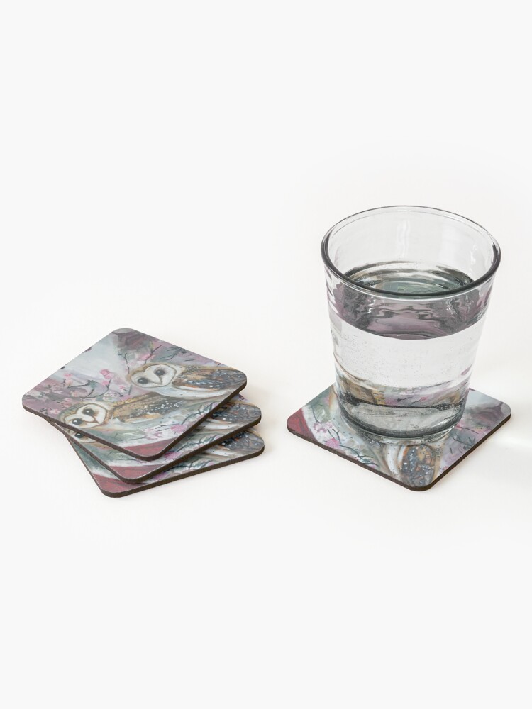 Alternate view of Barn Owls & Cherry Trees Coasters (Set of 4)