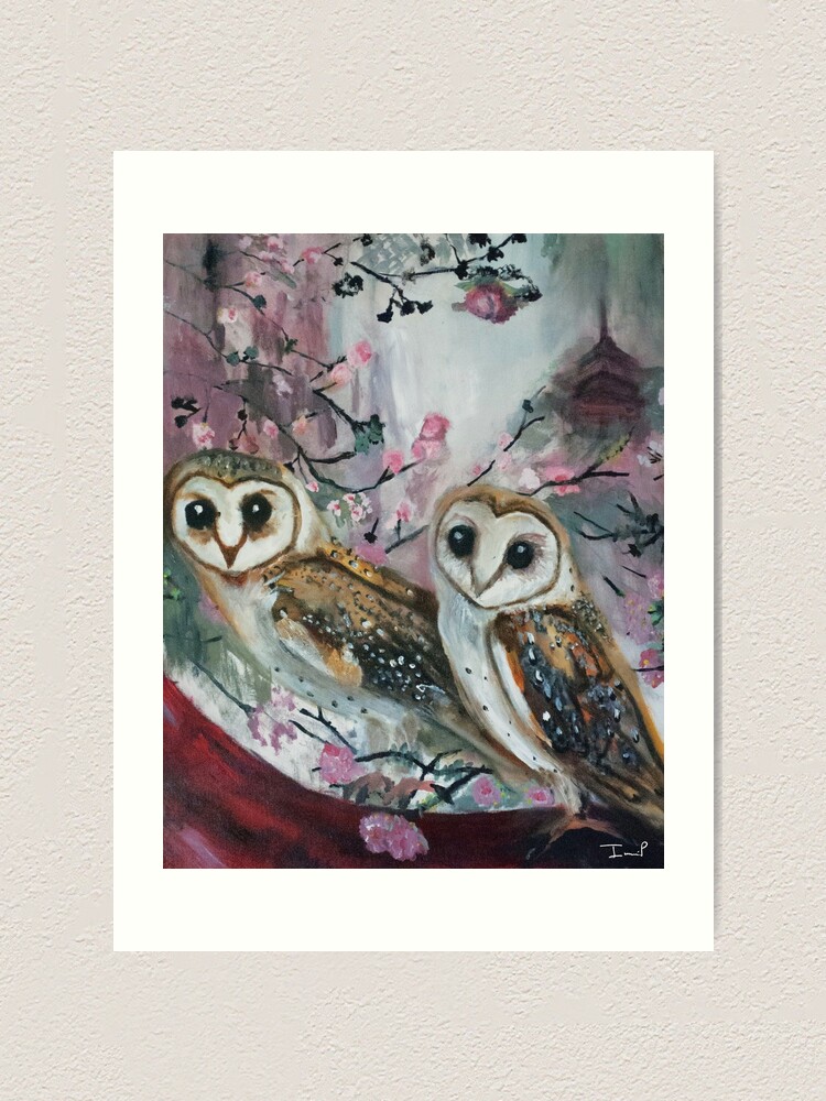Alternate view of Barn Owls & Cherry Trees Art Print