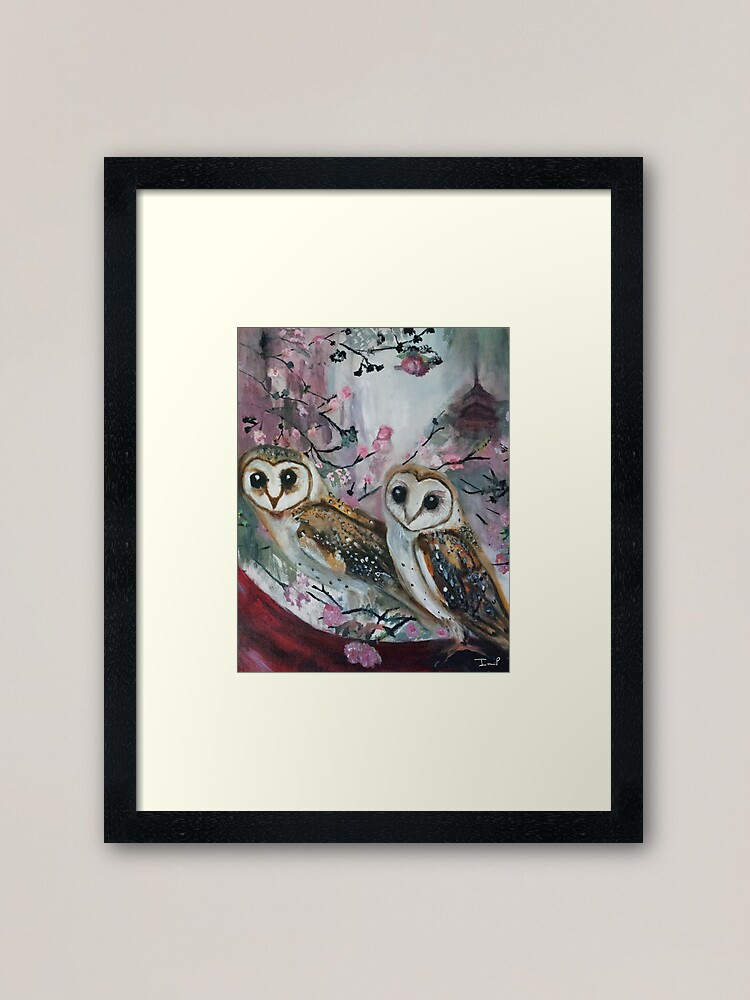 Alternate view of Barn Owls & Cherry Trees Framed Art Print