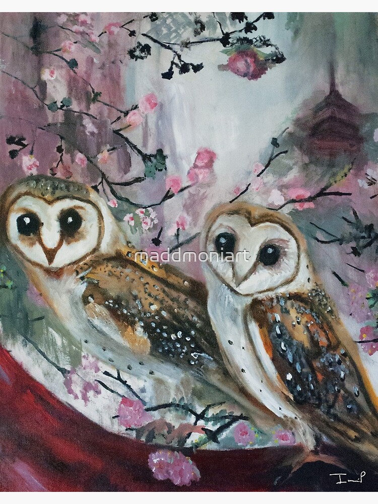 Barn Owls & Cherry Trees by maddmoniart