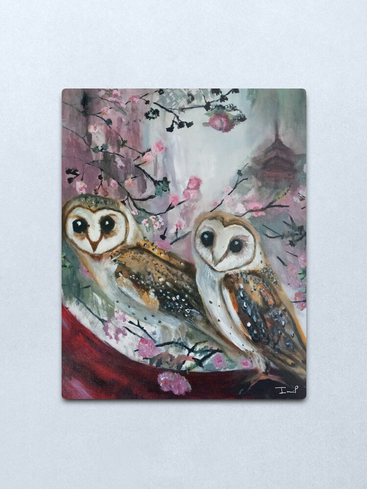 Alternate view of Barn Owls & Cherry Trees Metal Print