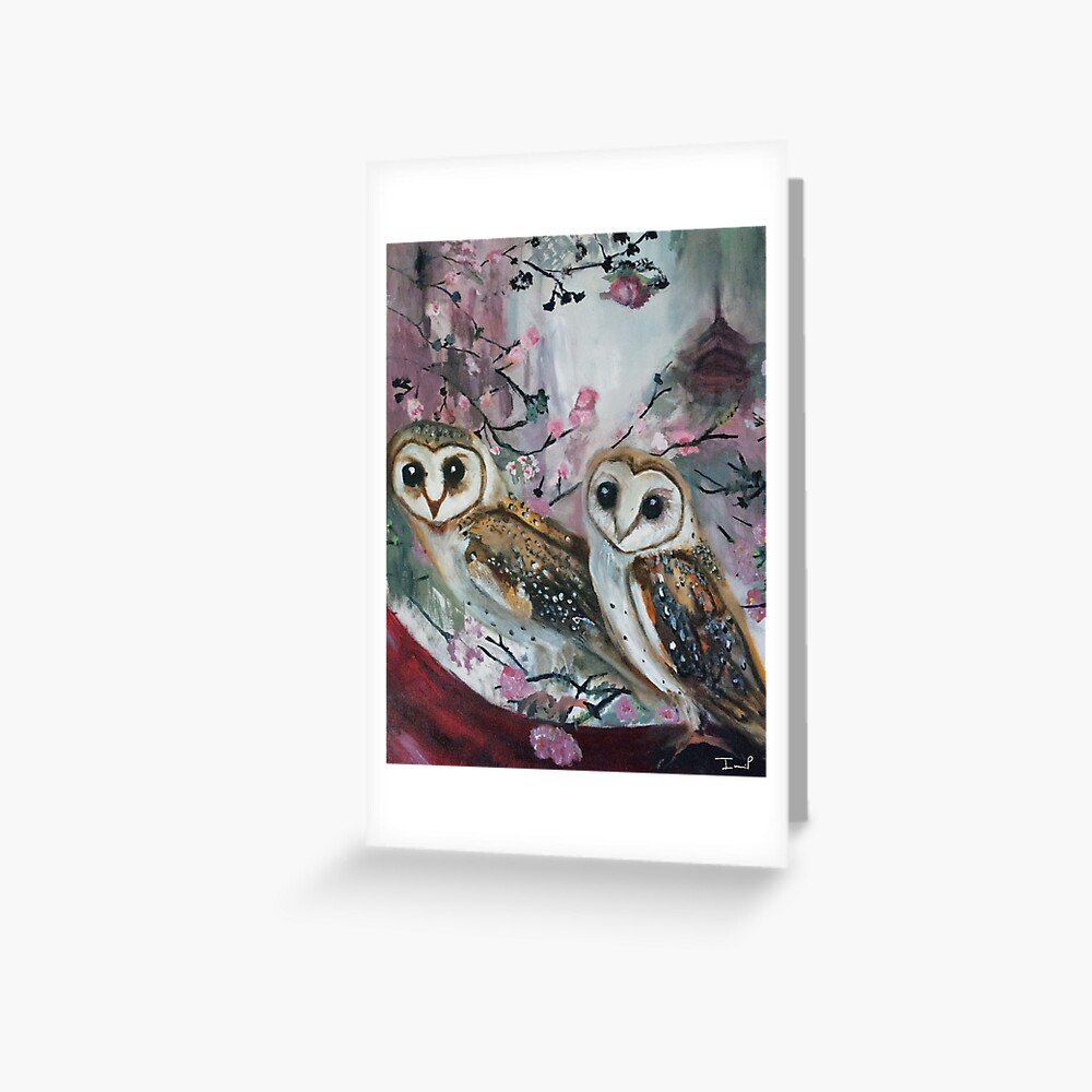 Barn Owls & Cherry Trees Greeting Card
