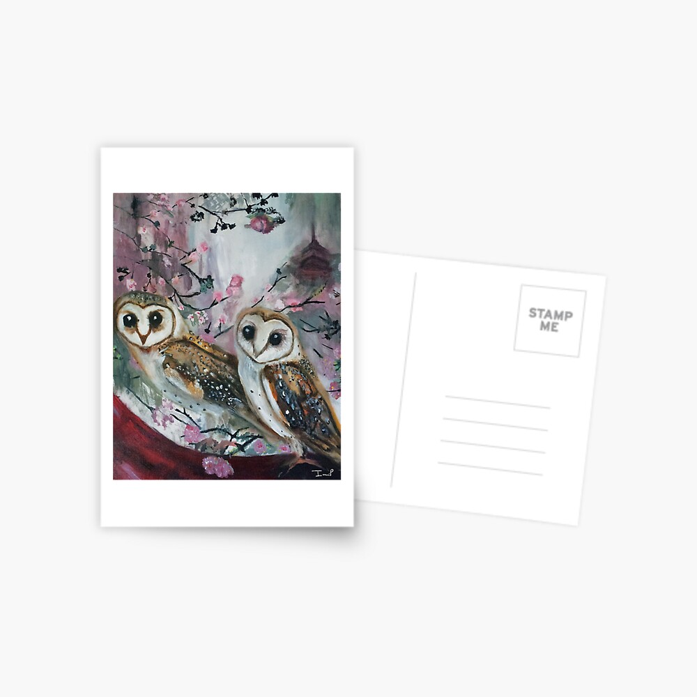 Barn Owls & Cherry Trees Postcard