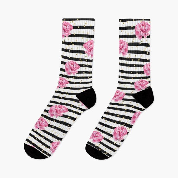 Artikelvorschau, Schwarze weiße Streifen rosa Rosen entworfen und verkauft von anabellstar design co.