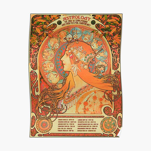 70er Jahre Vintage Astrologie Poster | Alphonse Mucha Poster