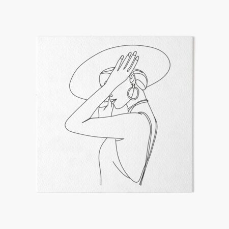 Abstract face with hat by line art vector drawing. Portrait minimalistic style. Fashion print. Art Board Print