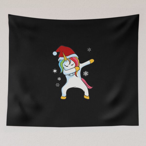 Item preview, Happy Dapping Dancing Christmas Unicorn Wearing Santa Hat with Snowflakes designed and sold by merch-Mashed.