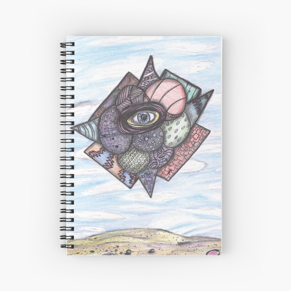 "Floating Eye in the Sky Surrealist Art in pen and ink with colored