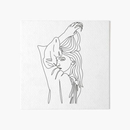 Female Line Art, Female Figure Line Drawing, Female Face, One Line, Woman Sketch, Continuous Line, Abstract Line Portrait Art. Woman with long hair line art vector drawing. Art Board Print