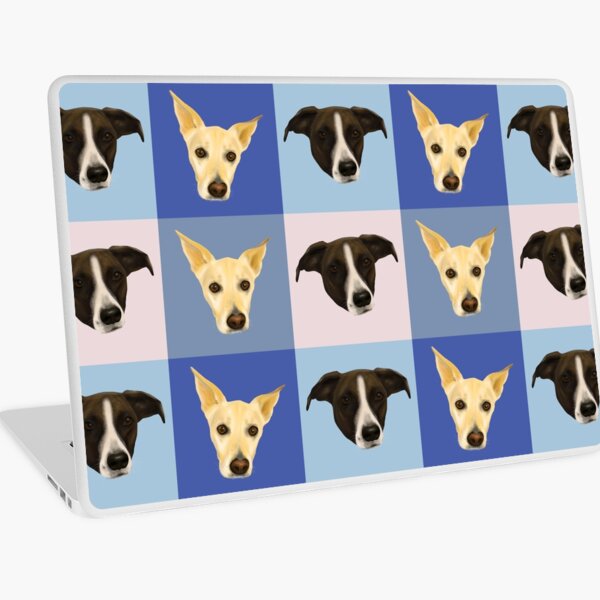 Dog Portraits on Checkered Pattern - Modern Geometrical Style Laptop Skin