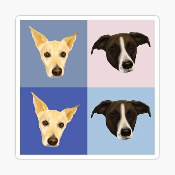 Dog Portraits on Checkered Pattern - Modern Geometrical Style Sticker