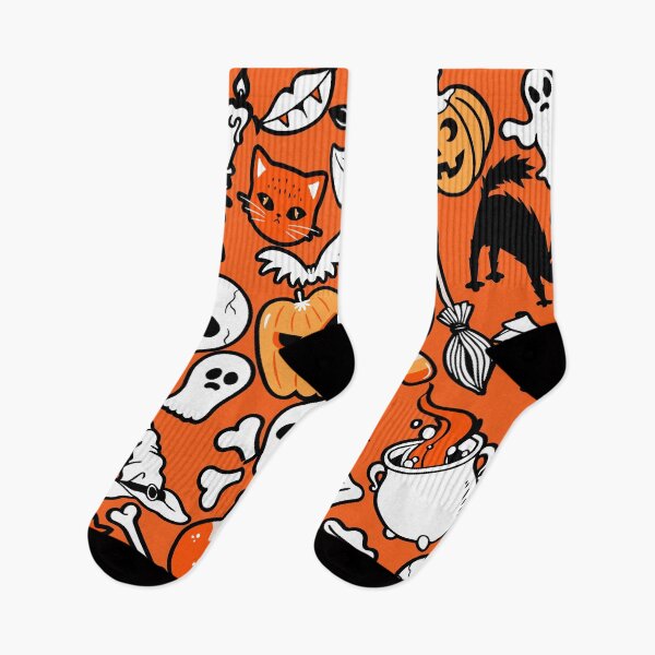 Item preview, Hand drawn Halloween traditional symbols. Doodle style illustrations, orange background designed and sold by mashmosh.