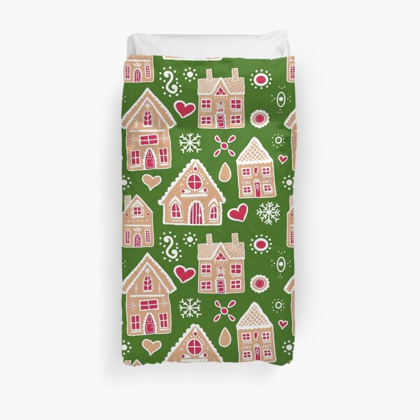 Christmas Gingerbread House Pattern Duvet Cover