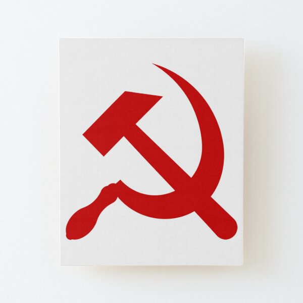 A #red #hammer and #sickle, in the shape it appeared (in gold) on the #Soviet Unions flag from 1955 to 1991 Wood Mounted Print