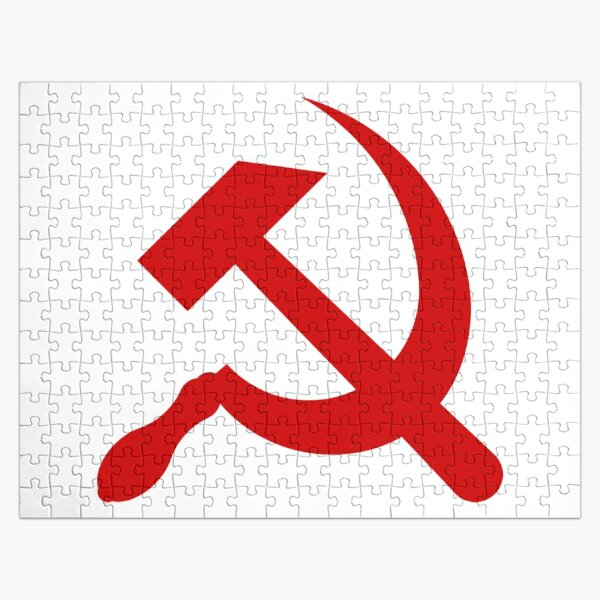 A #red #hammer and #sickle, in the shape it appeared (in gold) on the #Soviet Unions flag from 1955 to 1991 Jigsaw Puzzle