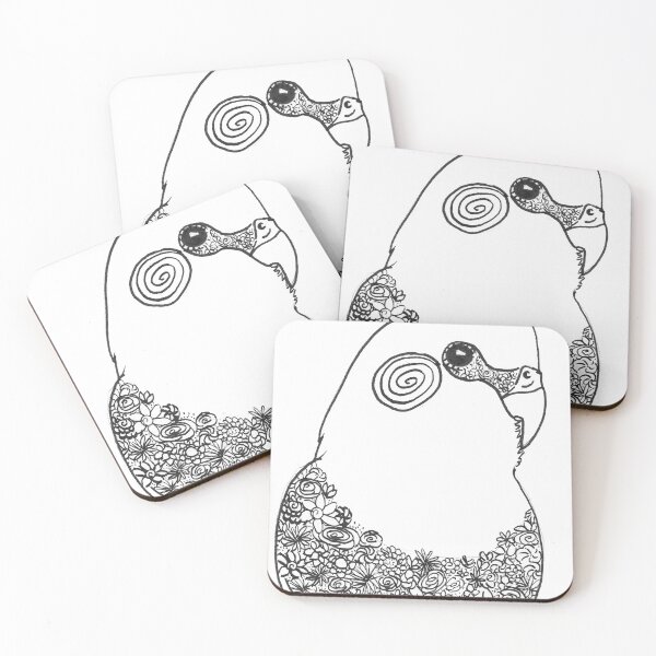 Item preview, black and white line cockatiel parrot bird flower designed and sold by L'Atelier Oranjade.