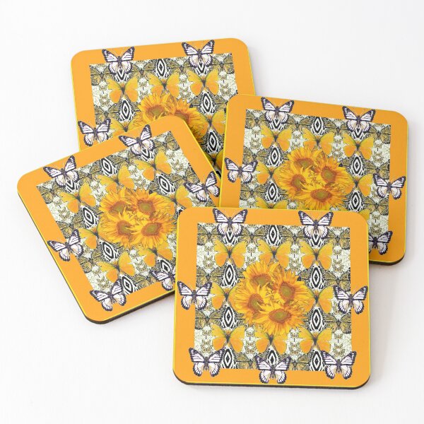 Item preview,  MUSTARD YELLOW & CUMIN COLOR WHITE BUTTERFLIES & SUNFLOWERS ABSTRACT ART designed and sold by sharlesart.