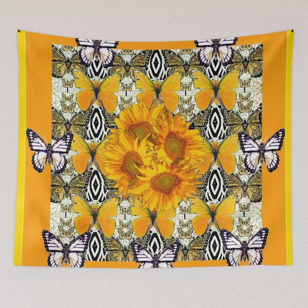 Item preview,  MUSTARD YELLOW & CUMIN COLOR WHITE BUTTERFLIES & SUNFLOWERS ABSTRACT ART designed and sold by sharlesart.