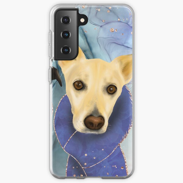 Two Cute Dogs - Family Portrait in Royal Blue Theme Samsung Galaxy Soft Case
