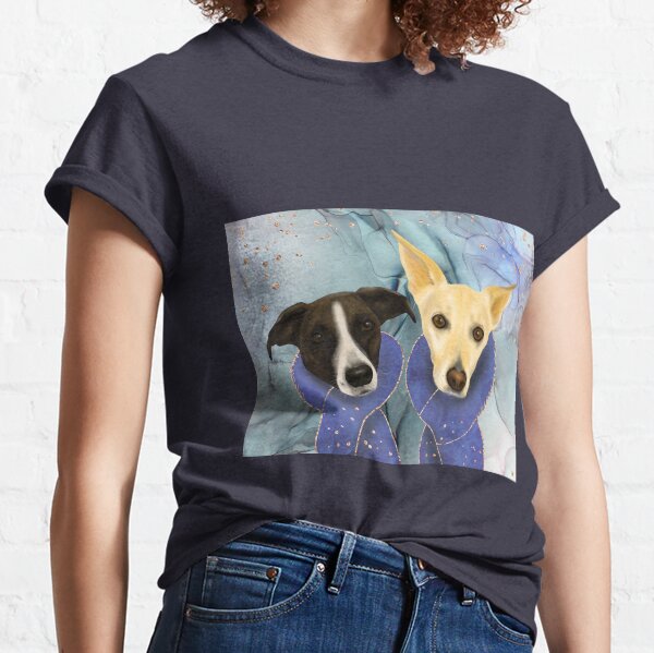 Two Cute Dogs - Family Portrait in Royal Blue Theme Classic T-Shirt