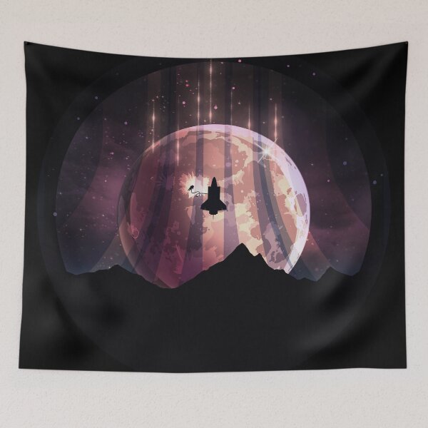 Item preview, Colorful Moon with Astronaut and Shuttle Graphic Print designed and sold by The Art of Teena Sauvola.
