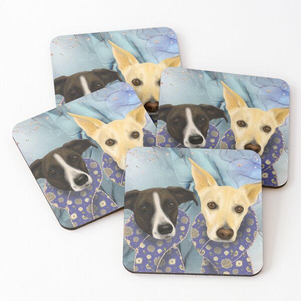 Item preview, Two Elegant Dogs with Deco Blue Scarves - Family Portrait  designed and sold by Andreea Dumez.