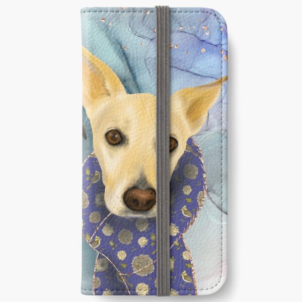 Two Elegant Dogs with Deco Blue Scarves - Family Portrait iPhone Wallet