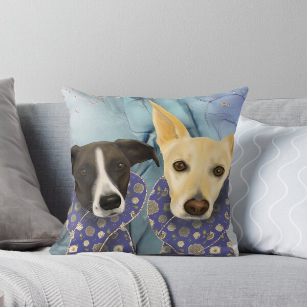 Aperçu de l'œuvre Deux chiens élégants avec des écharpes bleues déco - Portrait de famille créée et vendue par Andreea Dumez.