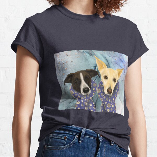 Two Elegant Dogs with Deco Blue Scarves - Family Portrait Classic T-Shirt