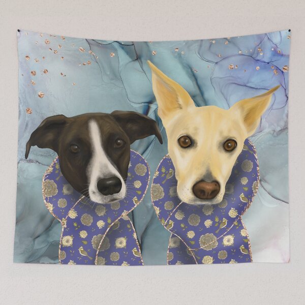Item preview, Two Elegant Dogs with Deco Blue Scarves - Family Portrait  designed and sold by Andreea Dumez.