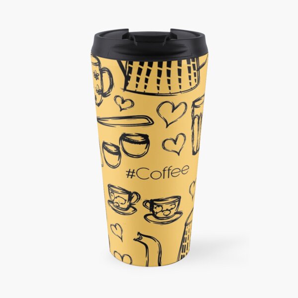 Yellow #Coffee Handdrawn Mugs and Pots line art Travel Mug