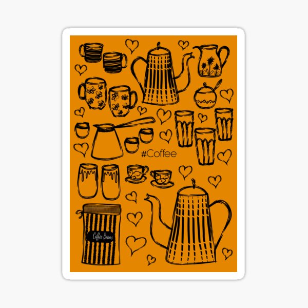 Orange #Coffee Handdrawn Mugs and Pots line art Sticker