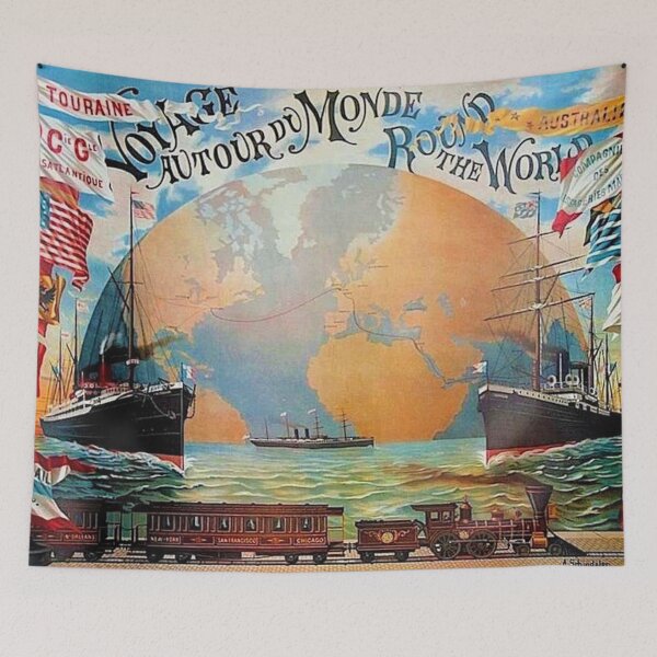 Item preview, Voyage Around World Schindeler Autour du Monde, Vintage World Travel Poster, Sailing, Shipping, Railway, Paris, USA, Japan, London  designed and sold by Jéanpaul  Ferro.