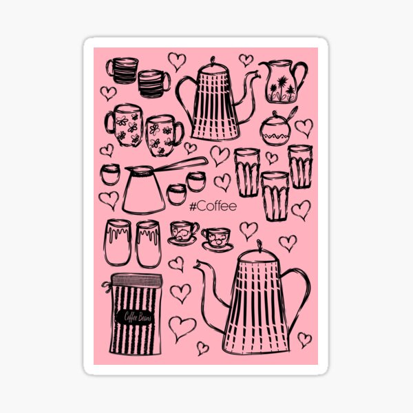 Rosa #Coffee Handdrawn Mugs and Pots line art Sticker