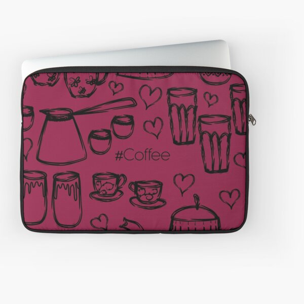 Burgundi #Coffee Handdrawn Mugs and Pots line art Laptop Sleeve