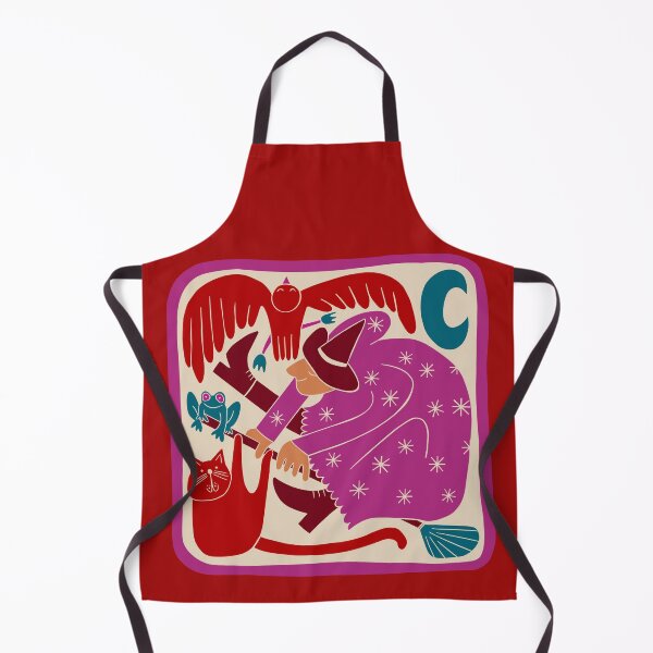 Item preview, Friendly Witch flying trough the sky with toad, raven and cat - red, pink, blue designed and sold by PawlickinDog.
