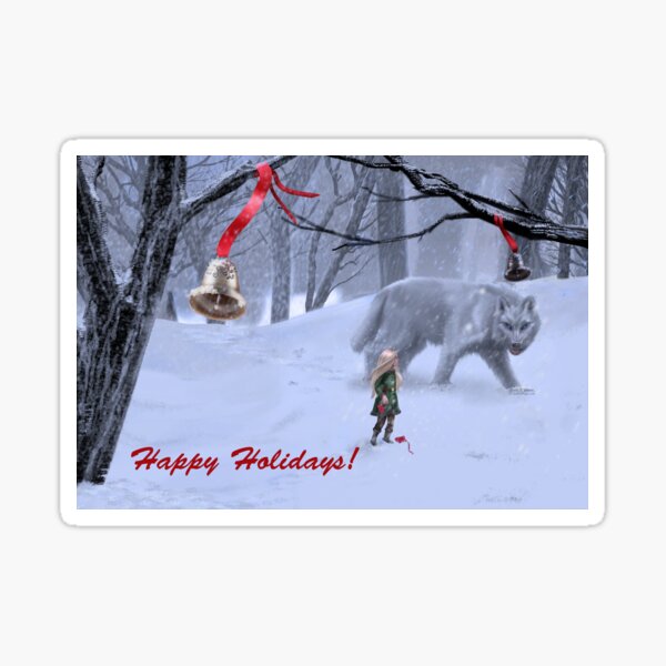 Happy Holidays Winter Wolf Sticker