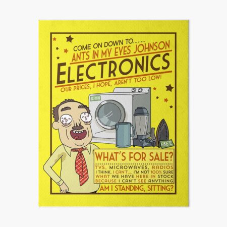 Funny Rick and Morty Ants In My Eyes Johnson Electronics Advertisement Art Board Print