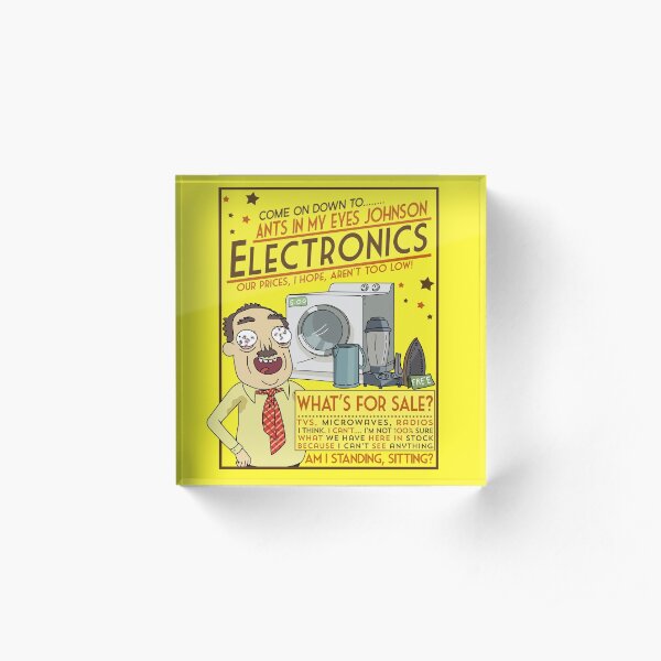 Funny Rick and Morty Ants In My Eyes Johnson Electronics Advertisement Acrylic Block