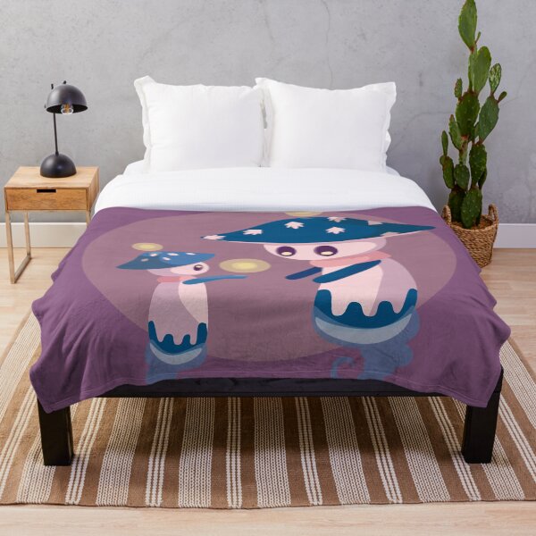 Item preview, Cute little spirit mushrooms on purple background designed and sold by Albamarina.