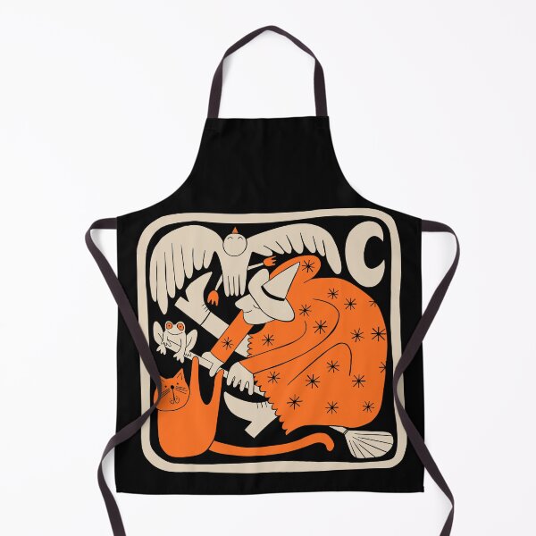Item preview, Friendly Witch flying trough the sky with toad, raven and cat - black, beige, orange designed and sold by PawlickinDog.