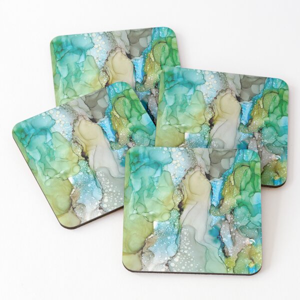 Item preview, Green, Blue, and Gray Abstract: Original Alcohol Ink Painting by Herzart designed and sold by herzart.