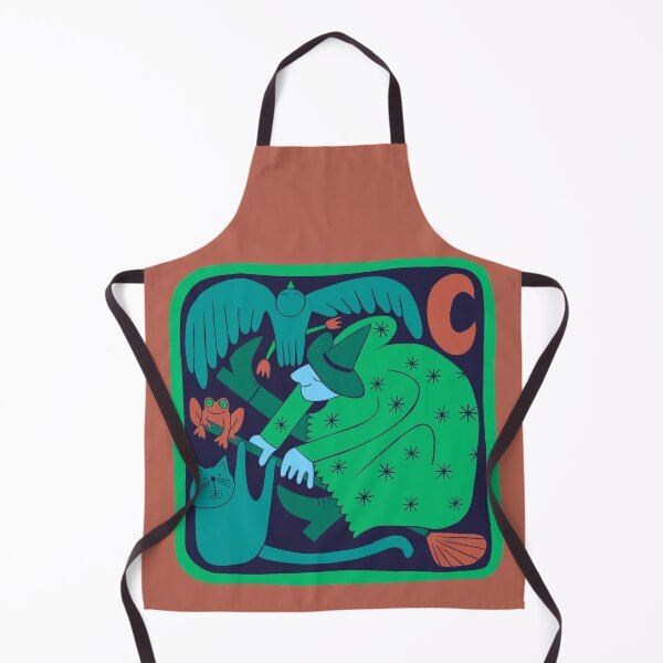 Item preview, Friendly Witch flying trough the sky with toad, raven and cat - green, orange, turquoise, blue designed and sold by PawlickinDog.