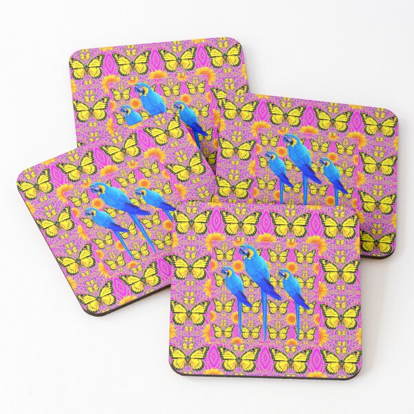 Item preview, YELLOW BUTTERFLIES ABSTRACT PATTERN & BLUE MACAWS ON PURPLE designed and sold by sharlesart.