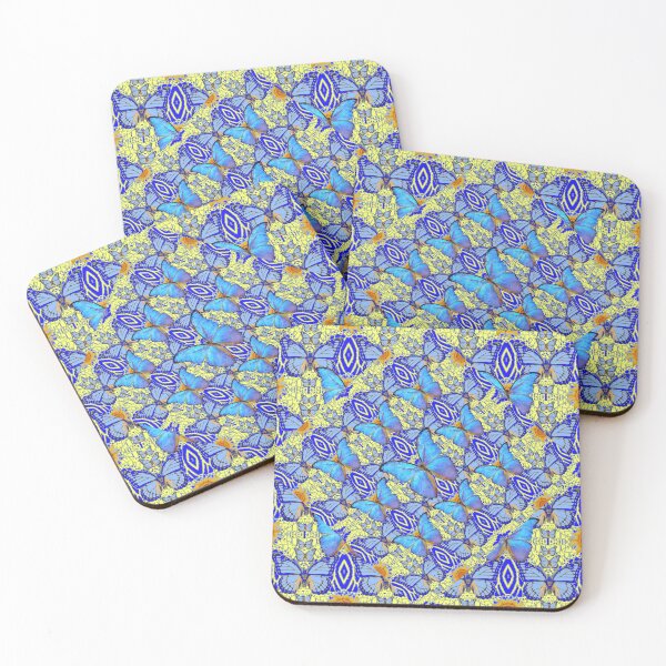 Item preview, DECARATIVE BLUE BUTTERFLIES YELLOW PATTERNS ABSTRACT ART designed and sold by sharlesart.