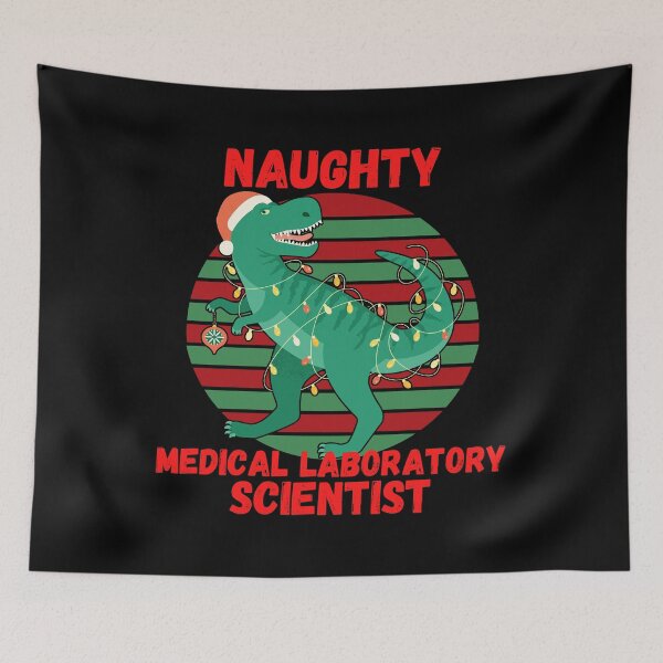 Item preview, CHRISTMAS T REX RETRO SUNSET NAUGHTY MEDICAL LABORATORY SCIENTIST designed and sold by Hippiesole.